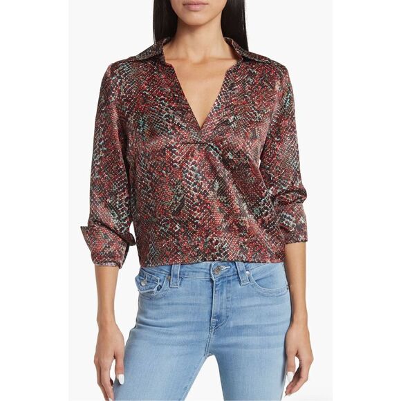 Nicholas Page Snakeskin Print Collared Shirt NWOT Size 2 - Picture 1 of 8